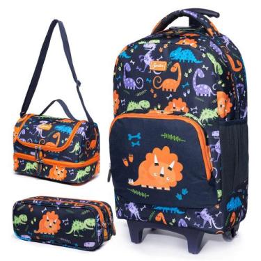 Imagem de Kit Mochila de Rodinha Spector Dinossauro Menino Com Lancheira e Estoj