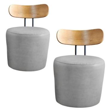 Imagem de Kit 02 Puffs Poltronas Vênus Redondo com Encosto De Madeira Veludo Cin