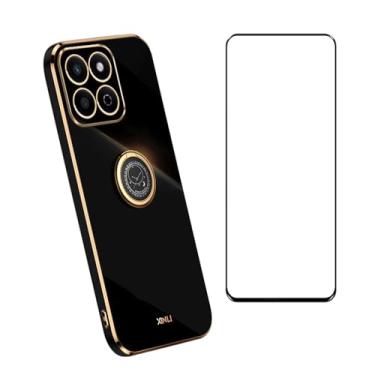 Imagem de CNPUTAO Compatível com Huawei Honor X7C/Honor 200 Smart Case Slim Soft Cover com protetor de tela, amortecedor de TPU com suporte de anel de suporte, capa protetora, preta