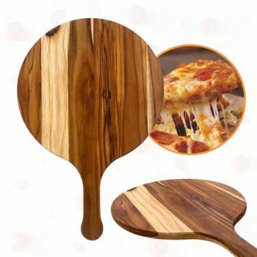 Imagem de Tábua Em Madeira Teca Para Cortar e Servir Pizza 35Cm - Brasa Store
