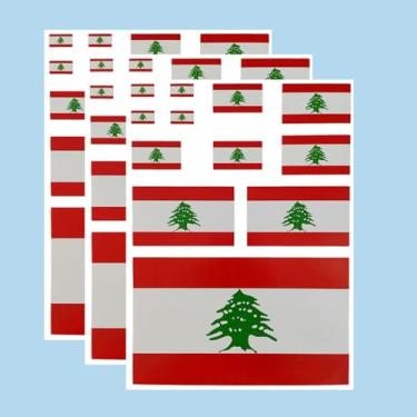 Imagem de Ruoming Ruoming Conjunto de adesivos de bandeira nacional, vários tamanhos, 3 folhas (Líbano)