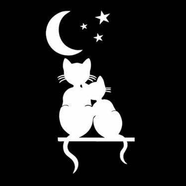 Imagem de Adesivo gato lua parede porta box geladeira decoração (Branco)