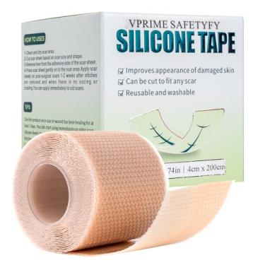 Imagem de VPRIME SAFETYFY Fita de silicone para cicatrizes – Folhas de remoção de cicatrizes transparentes, flexíveis e reutilizáveis para cicatrizes cirúrgicas, cesarianas, acne e queimaduras (rolo de 4 x 203
