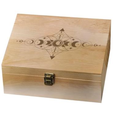 Imagem de arricraft 1 caixa de memória de madeira, caixa de memória Moon Phasess com tampas articuladas, baú de lembrança para lembranças, armazenamento de cartas, 24,5 x 19,5 x 10,3 cm