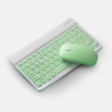 Imagem de Kit Mini Teclado + Mouse Sem Fio Bluetooth, Recarregável USB, Teclado Padrão Brasileiro, Slim, Ergonômico, Portátil, Compatível com Tablet, Celular, Smartphone, Notebook, iPhone, iPad. (Verde Claro)