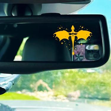 Imagem de Conjunto de 2 peças de decalque de espelho retrovisor dourado dragão ACOTAR Fourth Wing Fantasy Bookish decalques de carro garrafa de água adesivo de janela vinil à prova d'água 2,6x5 polegadas