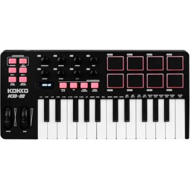 Imagem de Kokko Professional Mini Teclado MIDI 25 Teclas com 8 Pads de Bateria Retroiluminados, 8 Knobs e Software de Produção Musical Incluso - Controlador USB para Home Studio e DJs