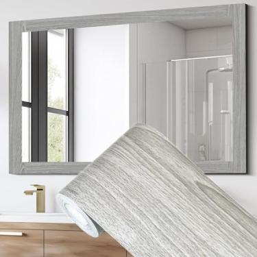 Imagem de Avinyl Papel de parede de borda espelhada de grão de madeira cinza, autoadesivo à prova d'água para decoração de banheiro, acabamento removível para decoração de parede de cozinha, 5 cm x 599 cm