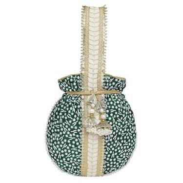 Imagem de Aheli Potli Bags Gift for Women Evening Bag Clutch Ethnic Bride Purse com cordão, Verde
