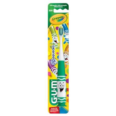 Imagem de Escova Dental Infantil GUM Crayola Pip Squeak, cerdas macias e limpador de língua, Gum, Cores Sortidas