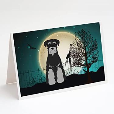Imagem de Caroline's Treasures BB2224GCA7P Halloween Scary Standard Schnauzer Cartões de felicitações e envelopes, pacote com 8, 7 x 5, multicolorido