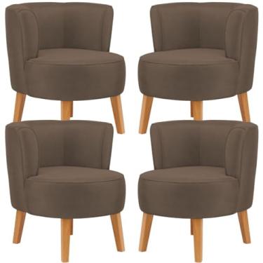 Imagem de Conjunto 4 Poltronas Moderna para Sala de Jantar Ergonômica Pés de Madeira MOBLAN decor (Marrom)