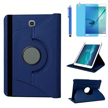 Imagem de Capa para Samsung Galaxy Tab S2 8 polegadas (SM-T710 SM-T713 SM-T715), suporte giratório de 360 graus, capa inteligente de proteção total, caneta Stylus, película de tela (azul profundo)