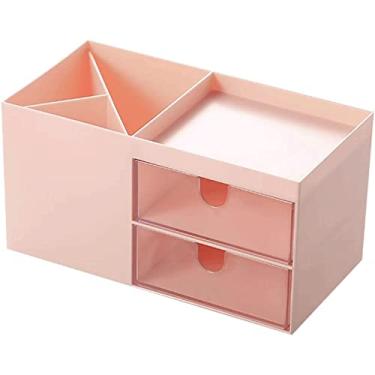 Imagem de Porta-lápis de mesa multifuncional, suporte de pincel de maquiagem multigrade com gaveta, organizador de papelaria de mesa, porta-lápis criativo, papelaria (rosa)