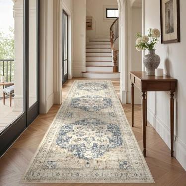 Imagem de Tortania Tapete de área 3x12 tapetes de corredor - lavável vintage oriental fazenda tapete interno fino para sala de estar, quarto, corredor, entrada, cozinha, embaixo da mesa de jantar, escritório em