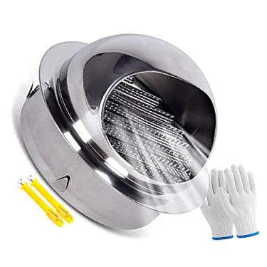 Imagem de YLFFFZZZ Exaustor de saída de ventilação de ar de parede de aço inoxidável prateado 304 à prova de intempéries, para cozinha, quarto, banheiro, escritório, com tela integrada de tela para ventilação