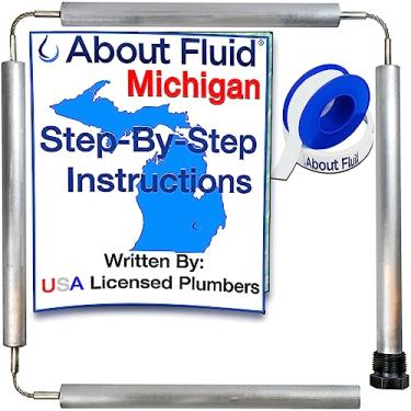 Imagem de About Fluid Michigan, haste de ânodo de magnésio para aquecedores de água, série City Water. Fita de teflon de rolo grande e instruções passo a passo. Serve para Rheem, Reliance, Kenmore, State, GE, A