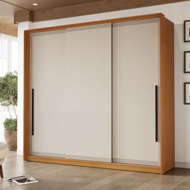 Imagem de Guarda-Roupa Casal Valência 3 Portas 4 Gavetas Freijó/Creme - Politorno
