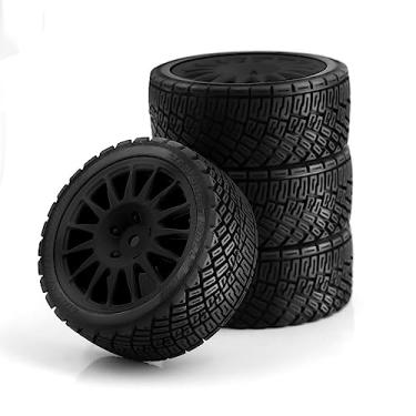Imagem de Chanmoo 1/10 RC Rally Car Tires 12mm Hex Plastic Wheels Rims & On Road Tyres for 1/10 Scale RC Rally Racing Car Tamiya XV01 XV02 TA06 TT01 TT02 PTG2 144001 A959 HPI KYOSHO RC On-Road Car 4PCS (Black)