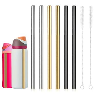 Imagem de Lyreh 6 peças de substituição de canudo de aço inoxidável para garrafas de água Owala de 680 g e 947 ml, canudos de metal reutilizáveis duráveis de 3 cores com 2 escovas de limpeza para esportes