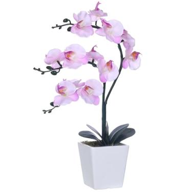 Imagem de YSZL Arranjos de flores de orquídea Phalaenopsis de seda artificial de 38 cm de altura (tons de rosa)
