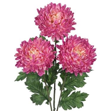 Imagem de Hollyone 3 peças de flores artificiais rosa de crisântemo artificiais de seda 76 cm de haste longa, arranjos florais, buquês, aranha sintética, mãe, flor, pincushion, flor, arbusto, primavera