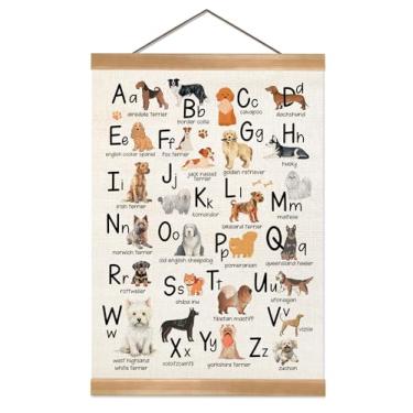 Imagem de ZTGDA Pôster educativo de animais marinhos do alfabeto (30 x 40 cm) – arte de parede Montessori Ocean Creature, tela de linho para pendurar com moldura de madeira maciça, decoração de quarto infantil