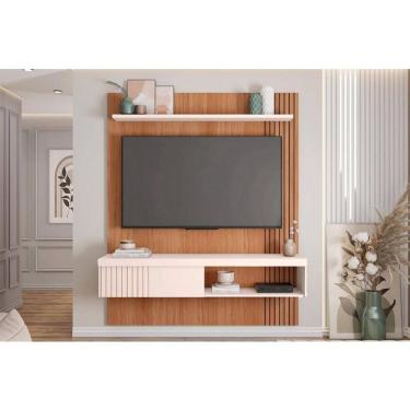 Imagem de Painel Quarto p/ TV até 65 Pol Jade Ripada 150x183cm Freijo/Off White - Caemmun