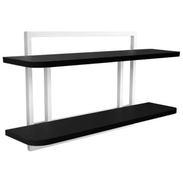 Imagem de Prateleira Decorativa 60x15 Sala Escritório Quarto Zafra - branco/preto