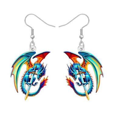 Imagem de DALANE Brincos de dragão de fantasia exclusivos de acrílico com pingente de dinossauro fofo acessórios de joias presentes de dragão para mulheres amantes de animais amuletos, Medium, Acrílico, Sem