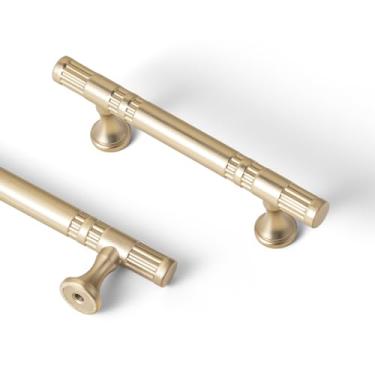 Imagem de Goo-Ki Pacote com 6 puxadores de armário de bronze champanhe, puxador de gaveta, acessórios de cozinha c-c de 3" (76 mm), alças modernas de liga de zinco para armário guarda-roupa banheiro, 9627UBR-76