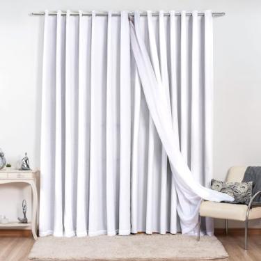 Imagem de Cortina Gaze de Linho com Blackout em Tecido 6,00 x 2,80 para Sala ou Quarto de Luxo Elegante (Branco)