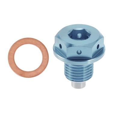 Imagem de REPAIROCK M12 x 1,25 4 mm Bujão magnético de drenagem de óleo de liga de titânio parafuso de porca de drenagem com 1 arruela de cobre azul claro 1 peça