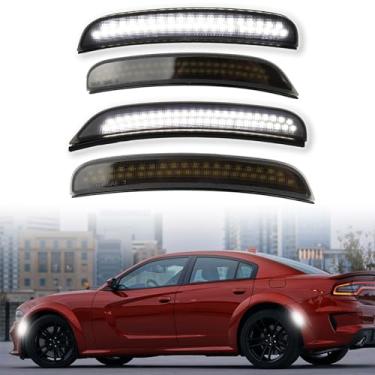 Imagem de ZDEERAOTO Kit de luzes de LED âmbar e vermelho para para-choque lateral dianteiro e traseiro para Dodge Charger 2015-2023 marcadores laterais de para-choque de cama, 4 peças (manchadas)
