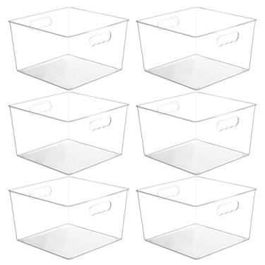 Imagem de Vtopmart Pacote Com 6 Caixas De Armazenamento Extra Grandes Plástico Transparente, Organizador Acrílico Em Cubo 11X11, Recipientes Quadrados Alça Para Despensa, Armário, Lavanderia, Cozinha, Banheir