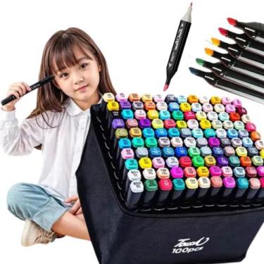 Imagem de Conjunto Canetas Marcador Permanente 100 Cores Ponta Dupla - Generica