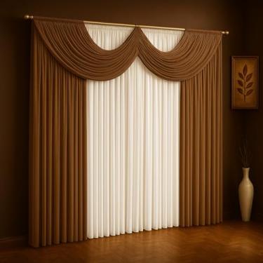 Imagem de Cortina Paris Com Bandô 2,00 m x 1,70 m Sala/Quarto em Malha (Avelã Com Palha)