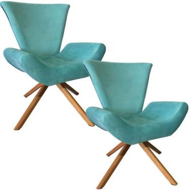 Imagem de Kit Duas Poltronas Elegance Base Giratória Ferro e Madeira Sued Tiffan