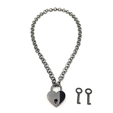 Imagem de Destiny Love Colar gargantilha com cadeado e duas chaves com caixa preta para mulheres e homens, Metal