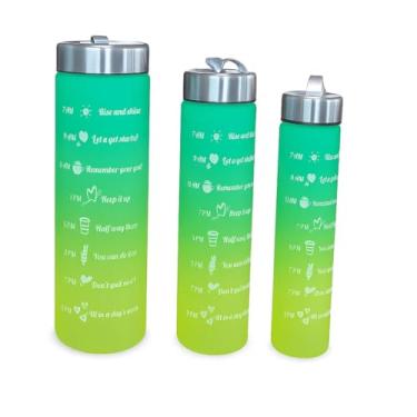 Imagem de Kit 3 Garrafas Squeeze Policarbonato Degradê 800ml 500ml e 300ml Hidratação Ideal para Academia e Corridas Casa Buritis (Verde Água + Amarelo)