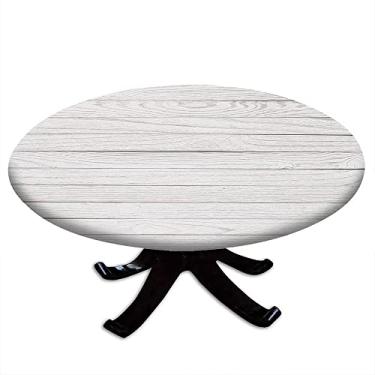 Imagem de Toalha de mesa redonda de prancha de madeira, estampa de textura de prancha de madeira, borda elástica, impermeável e limpável, adequada para mesas de jantar, festas de autoatendimento e acampamento,
