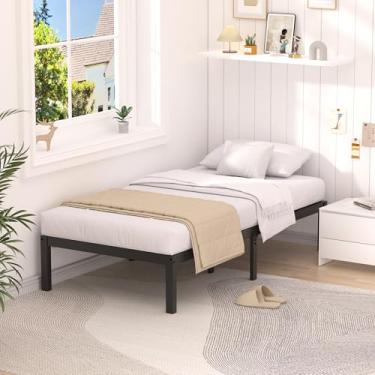 Imagem de Bamboonova Moldura de cama de madeira de bambu para cama de solteiro de 35,5 cm com suporte de ripas antiderrapantes, sem necessidade de mola box, cama de acabamento suave com armazenamento embaixo da