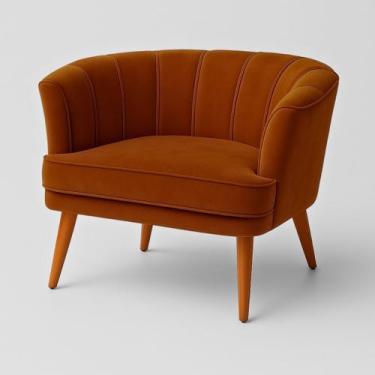 Imagem de Poltrona Estofada para Sala de Estar Moderna Tecido Veludo Pés Palito 