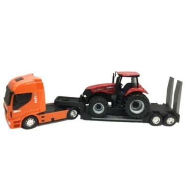Imagem de Caminhão Plataforma Iveco Hi-Way Com Trator Case 340 - Brinquedo Infan