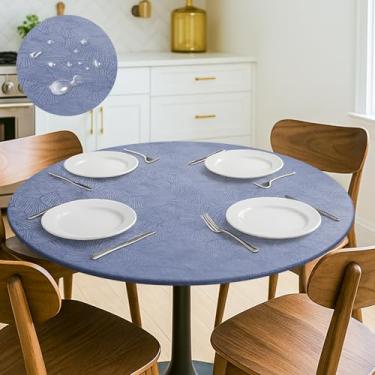Imagem de ETSSWYTO Toalha de mesa redonda com design de borda elástica de flanela, capa de mesa, impermeável e resistente a arranhões, toalhas de mesa para mesa redonda (140 cm, azul)