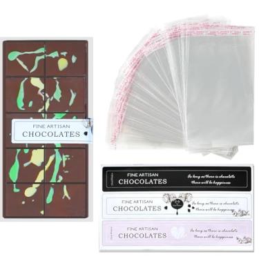Imagem de HKNMTT Conjunto de embalagens de barra de chocolate com 190 peças - 100 sacos autoadesivos transparentes de celofane 13 x 25 cm e 90 adesivos. Projetado para barras de chocolate de Dubai e barra de