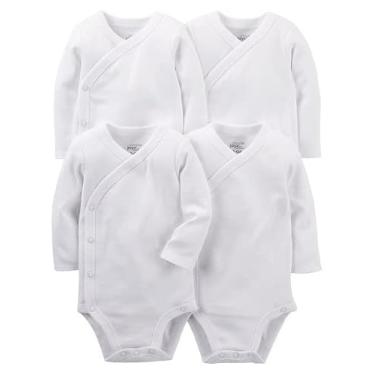 Imagem de Simple Joys by Carter's Pacote com 4 bodies unissex com fecho lateral, Branco, Recém nascido