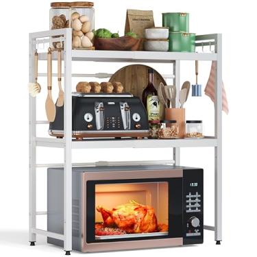 Imagem de NETEL Suporte expansível para micro-ondas, prateleiras organizadoras de bancada de cozinha de metal com 8 ganchos, prateleira de padeiro, prateleira de micro-ondas, rack de forno de micro-ondas