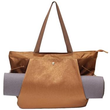 Imagem de ESVAN Bolsa de ioga feminina com cordão para escritório, treino, viagem, pilates, academia e praia (nylon dourado)