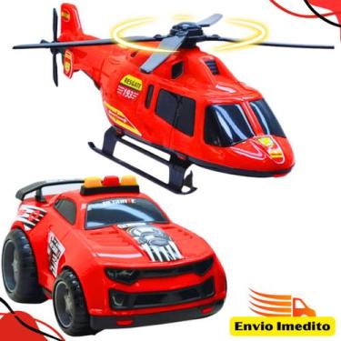 Imagem de Kit Brinquedos Infantil 2 Viaturas+ 2 Helicópteros Polícia e Bombeiro 
